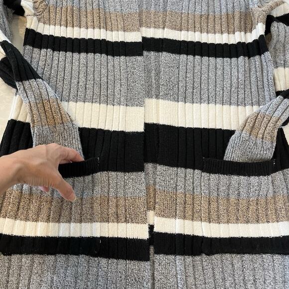Almost Famous Womens Cardigan Sweater Size S Striped Long Sherpa Hood Pockets - Picture 2 of 11